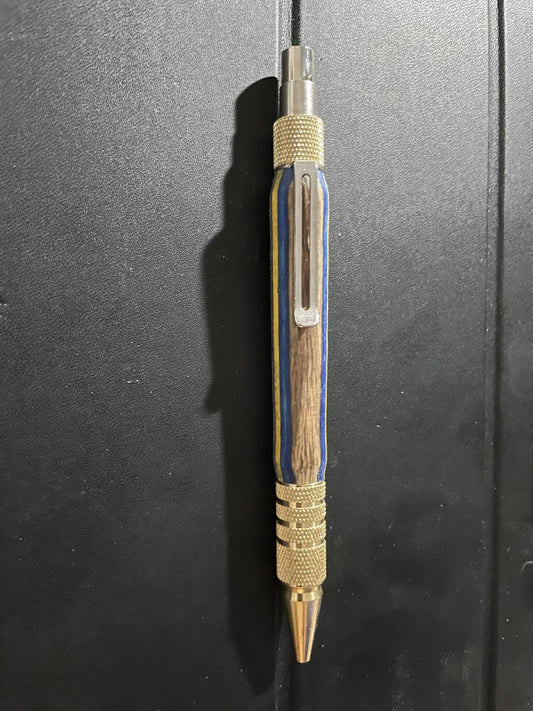Blue and Yellow Wood Click Pen