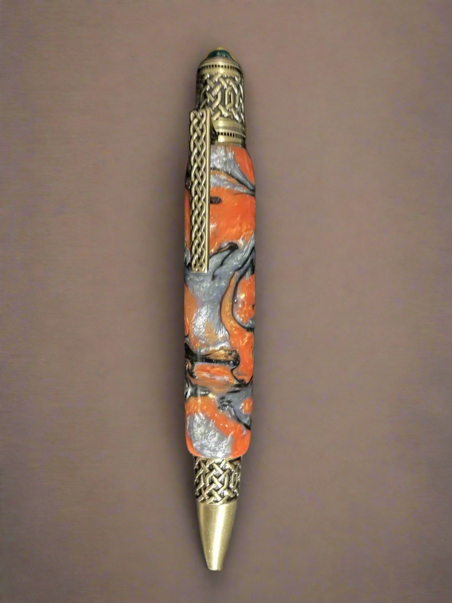 Luxury Celtic Ornate Pen orange swirl acrylic