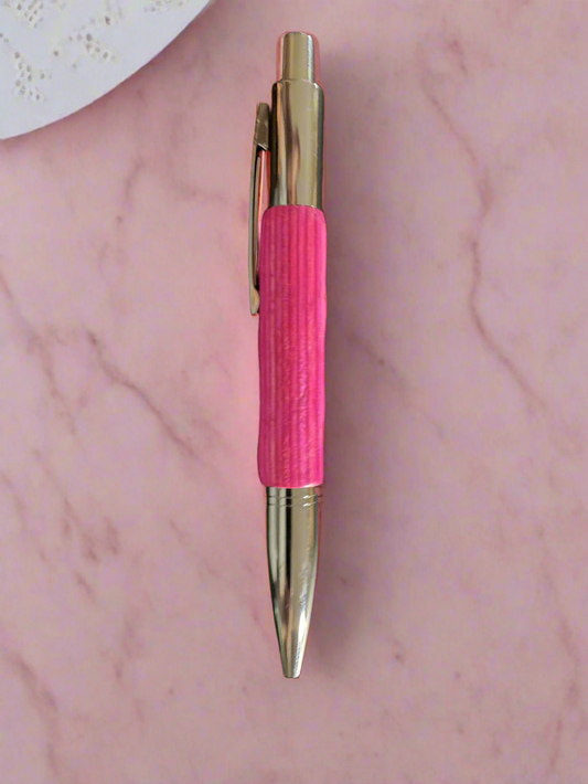 Handcrafted pink wooden click pen with polished finish