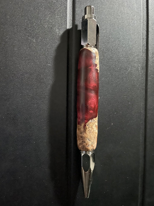 Red and Burl Wood Click Pen